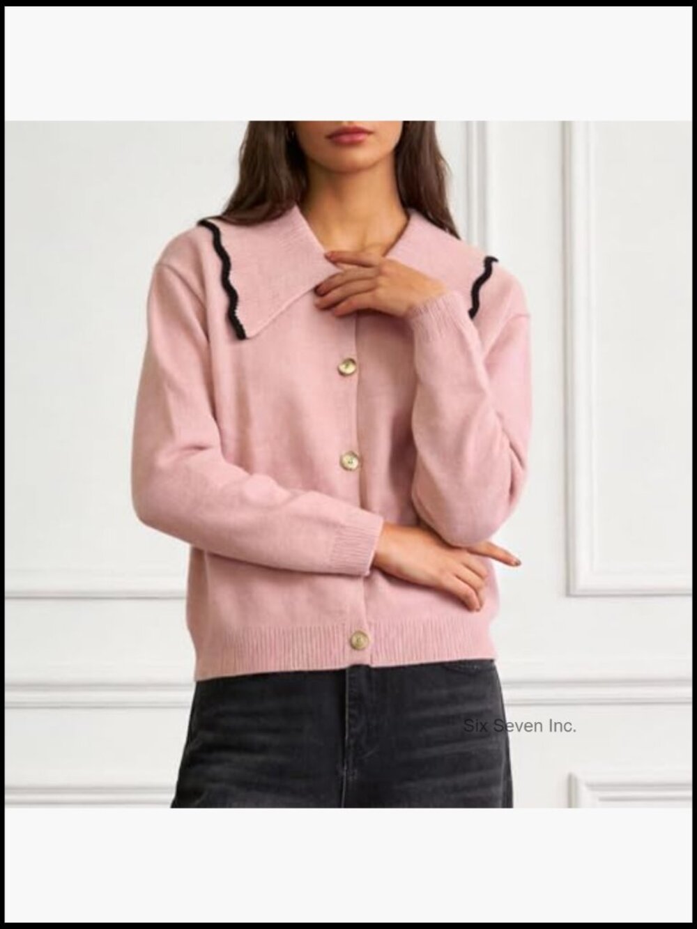 Soft Knit Button Front Cardigan with Ribbed Trim - Chunky - Picture 6 of 6